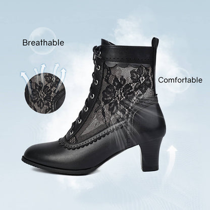 Witch Booties - Women Victorian Ankle Boots Side Zipper