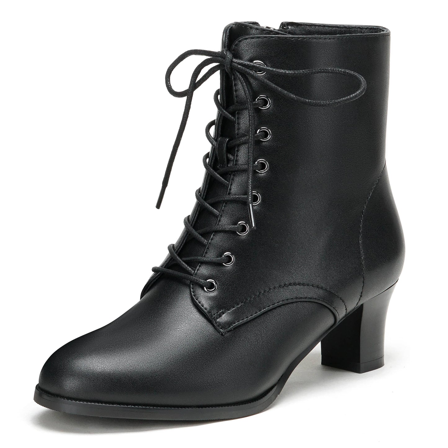 Black Ankle Boots - Women Lace Up Zipper Booties