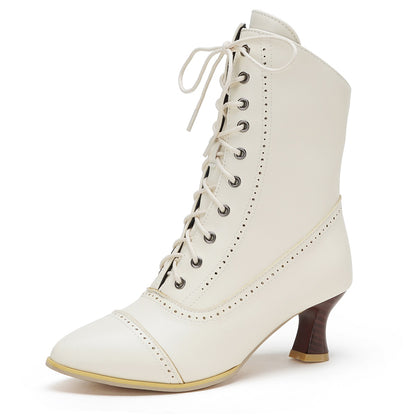 Victorian Ankle Boots - Women Vintage Low Heel Zipper Booties