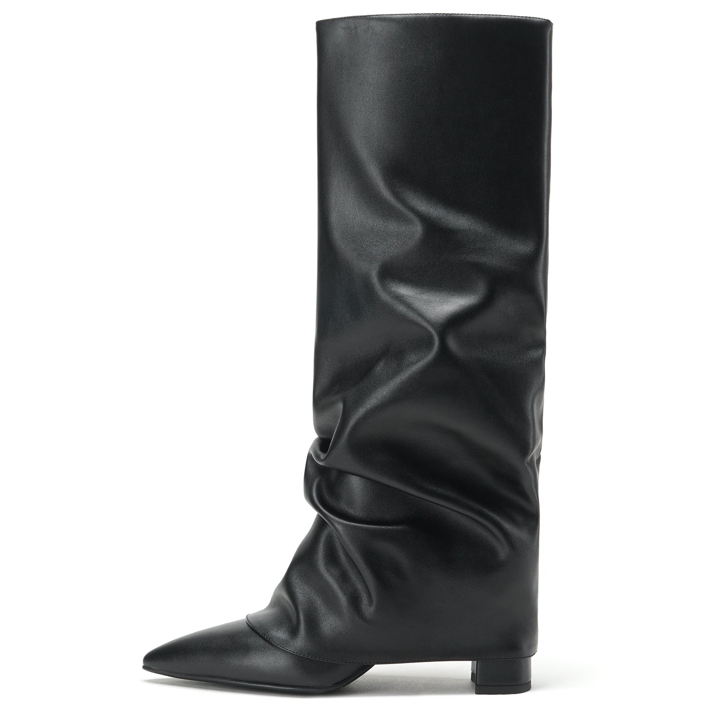 Fold Over Tall Boots - Women Pointed Toe Chunky Heel Boots