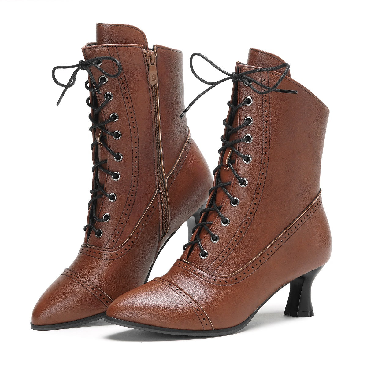 Victorian Ankle Boots - Women Vintage Low Heel Zipper Booties