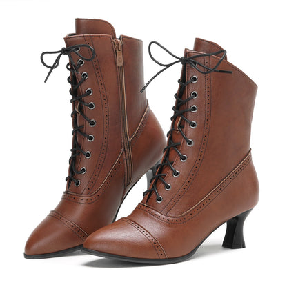 Victorian Ankle Boots - Women Vintage Low Heel Zipper Booties