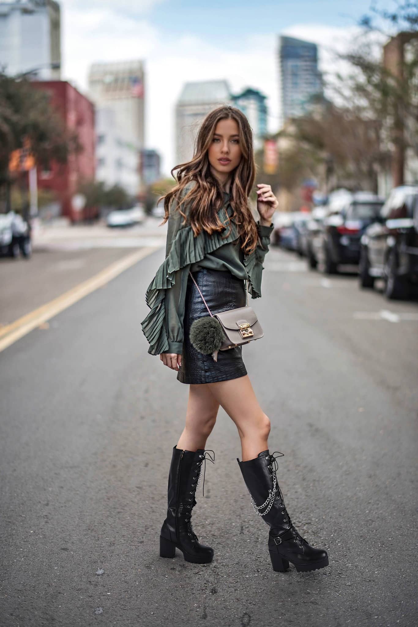 Lace Up Knee High Boots - Women Platform Block Heels