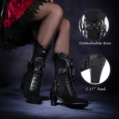 Kawaii Mid Calf Boots – Sweet Bow Lace Up Boots