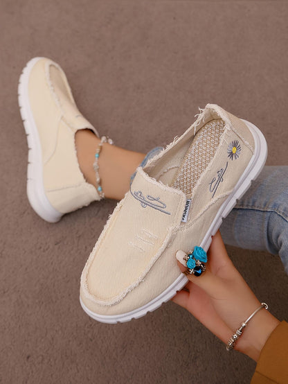 Floral Embroidery Loafers - Women Casual Soft Flats