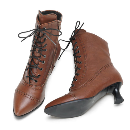 Victorian Ankle Boots - Women Vintage Low Heel Zipper Booties
