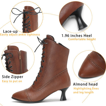 Victorian Ankle Boots - Women Vintage Low Heel Zipper Booties