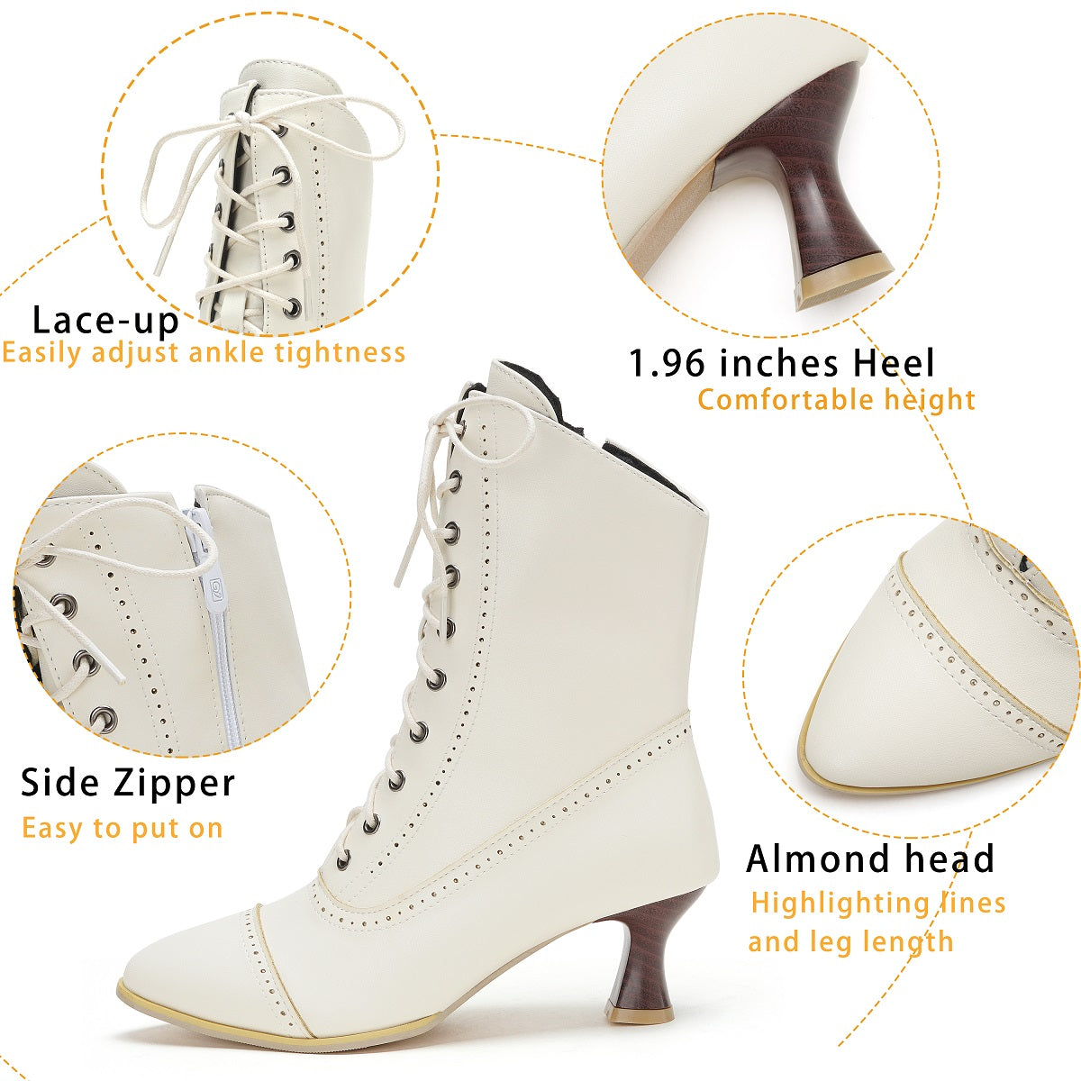 Victorian Ankle Boots - Women Vintage Low Heel Zipper Booties