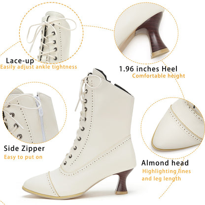 Victorian Ankle Boots - Women Vintage Low Heel Zipper Booties