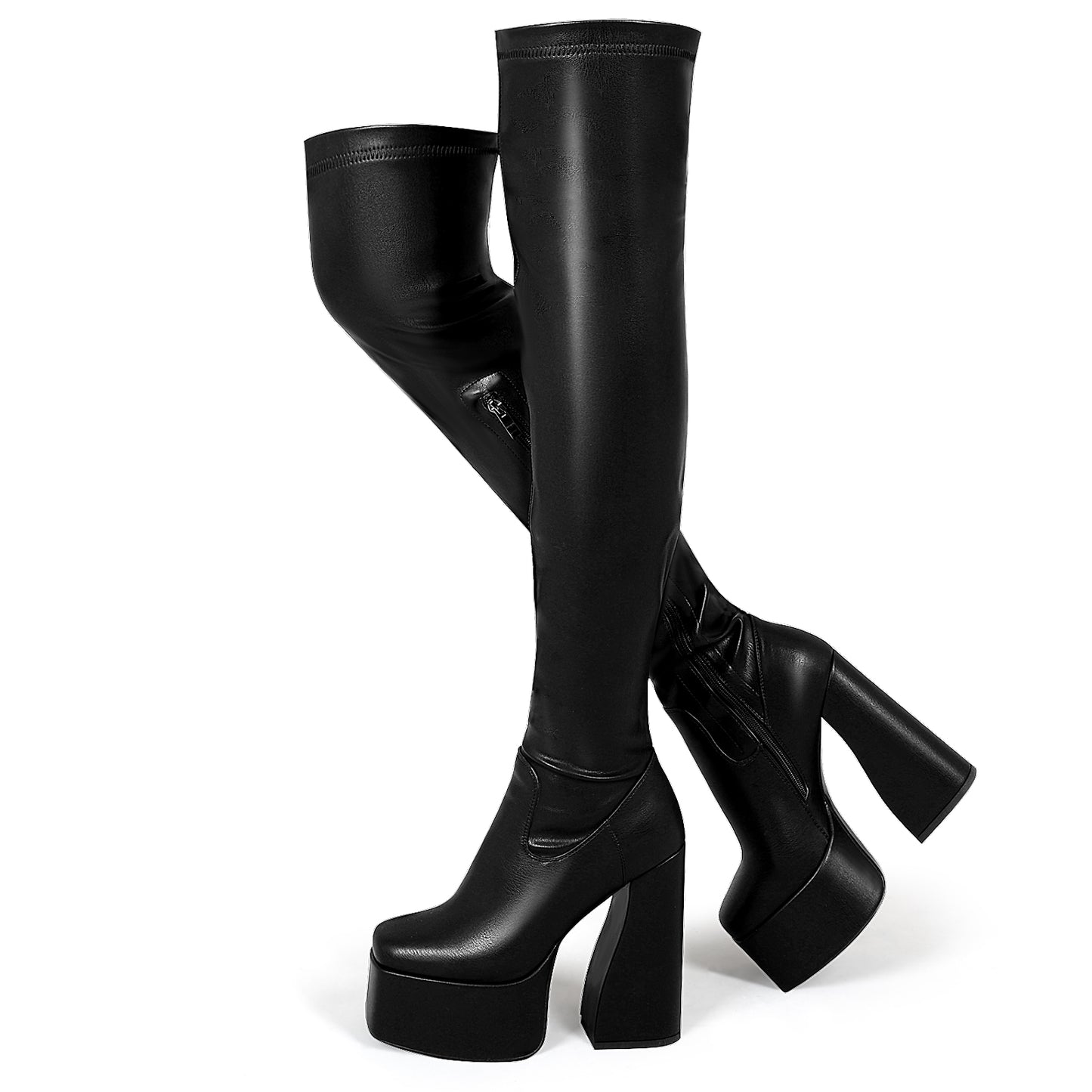 Over The Knee Boots - Women Platform Chunky Heel Zipper Boots