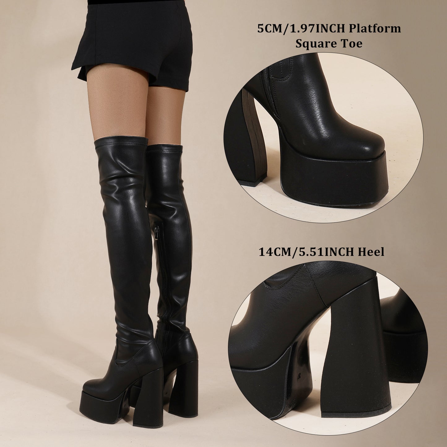 Over The Knee Boots - Women Platform Chunky Heel Zipper Boots