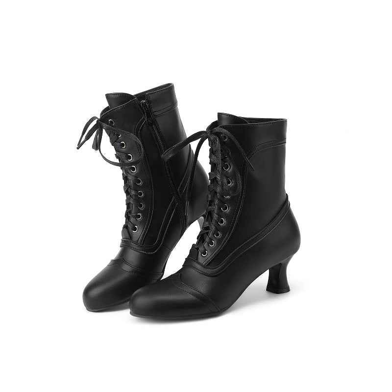 Vintage Booties - Women Round Toe Low Heel Ankle Boots