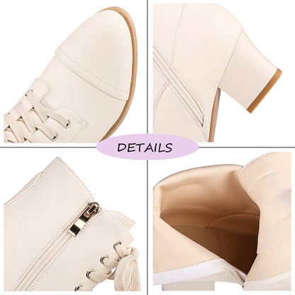 Lace Up Victorian Booties Mid Block Heel with Zipper