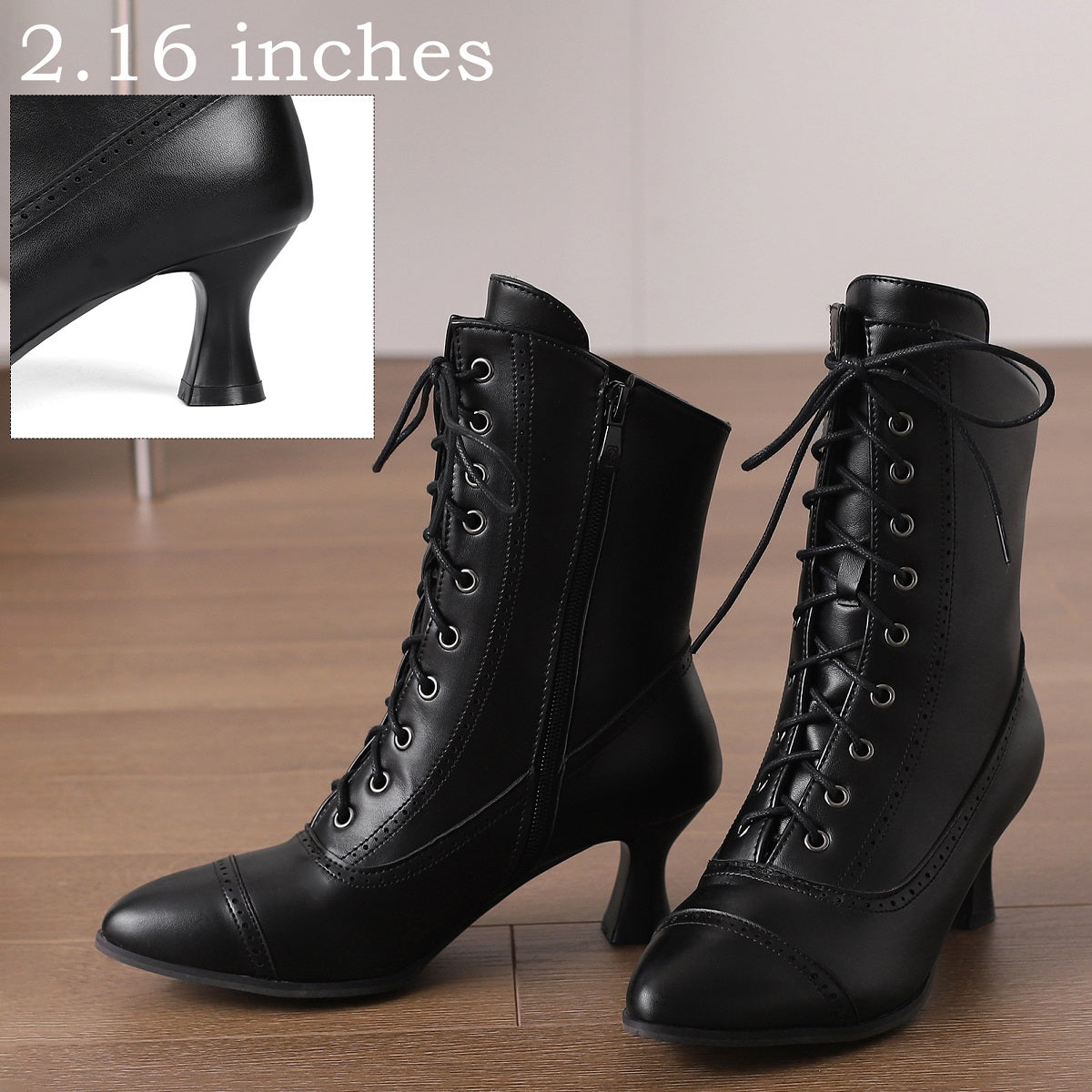 Victorian Ankle Boots - Women Vintage Low Heel Zipper Booties