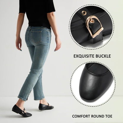 Side profile of ballet flats highlighting the adjustable buckle strap