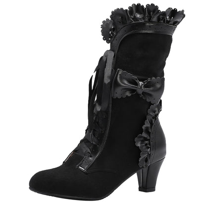 Kawaii Mid Calf Boots – Sweet Bow Lace Up Boots