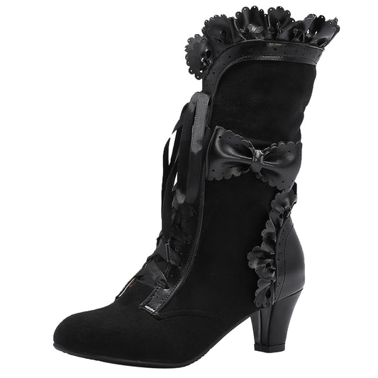 Kawaii Mid Calf Boots – Sweet Bow Lace Up Boots
