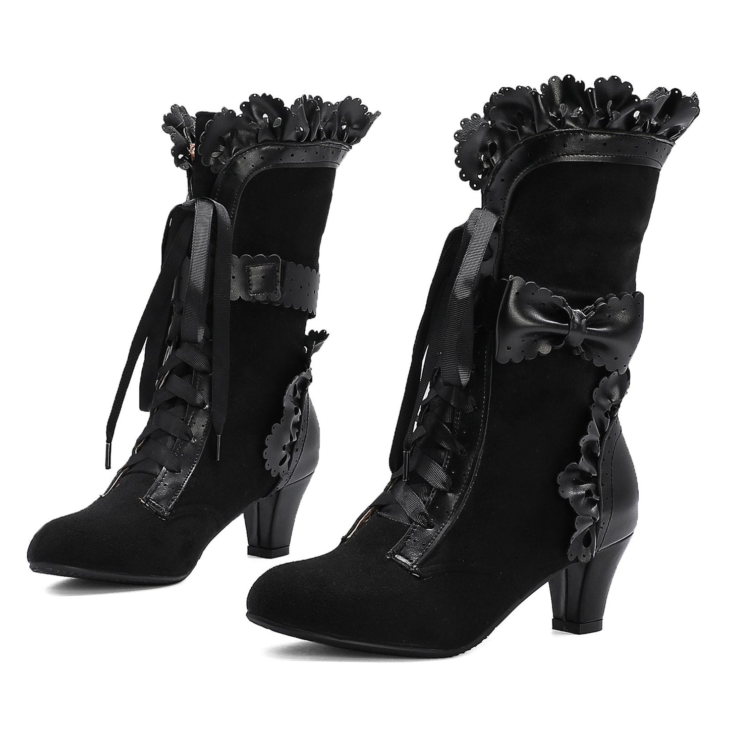 Kawaii Mid Calf Boots – Sweet Bow Lace Up Boots