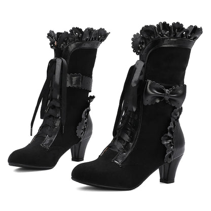 Kawaii Mid Calf Boots – Sweet Bow Lace Up Boots