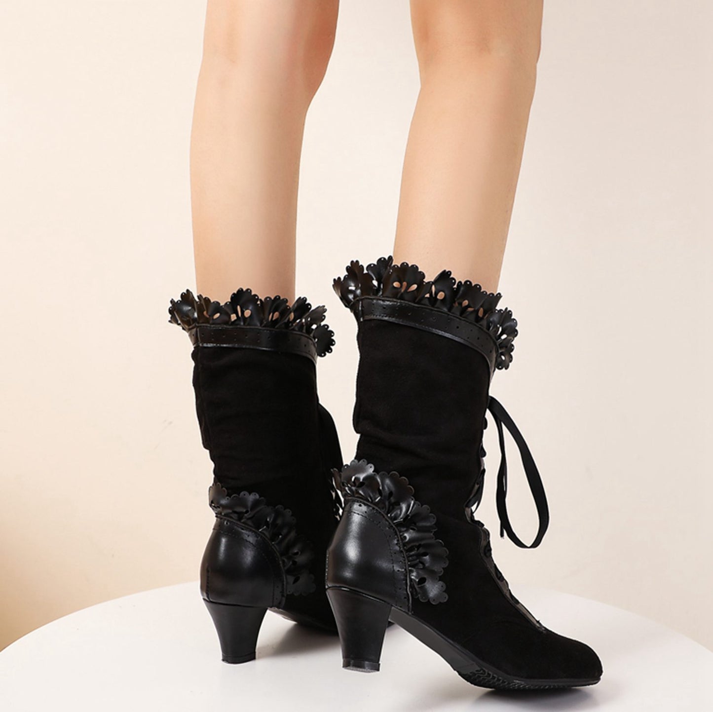 Kawaii Mid Calf Boots – Sweet Bow Lace Up Boots
