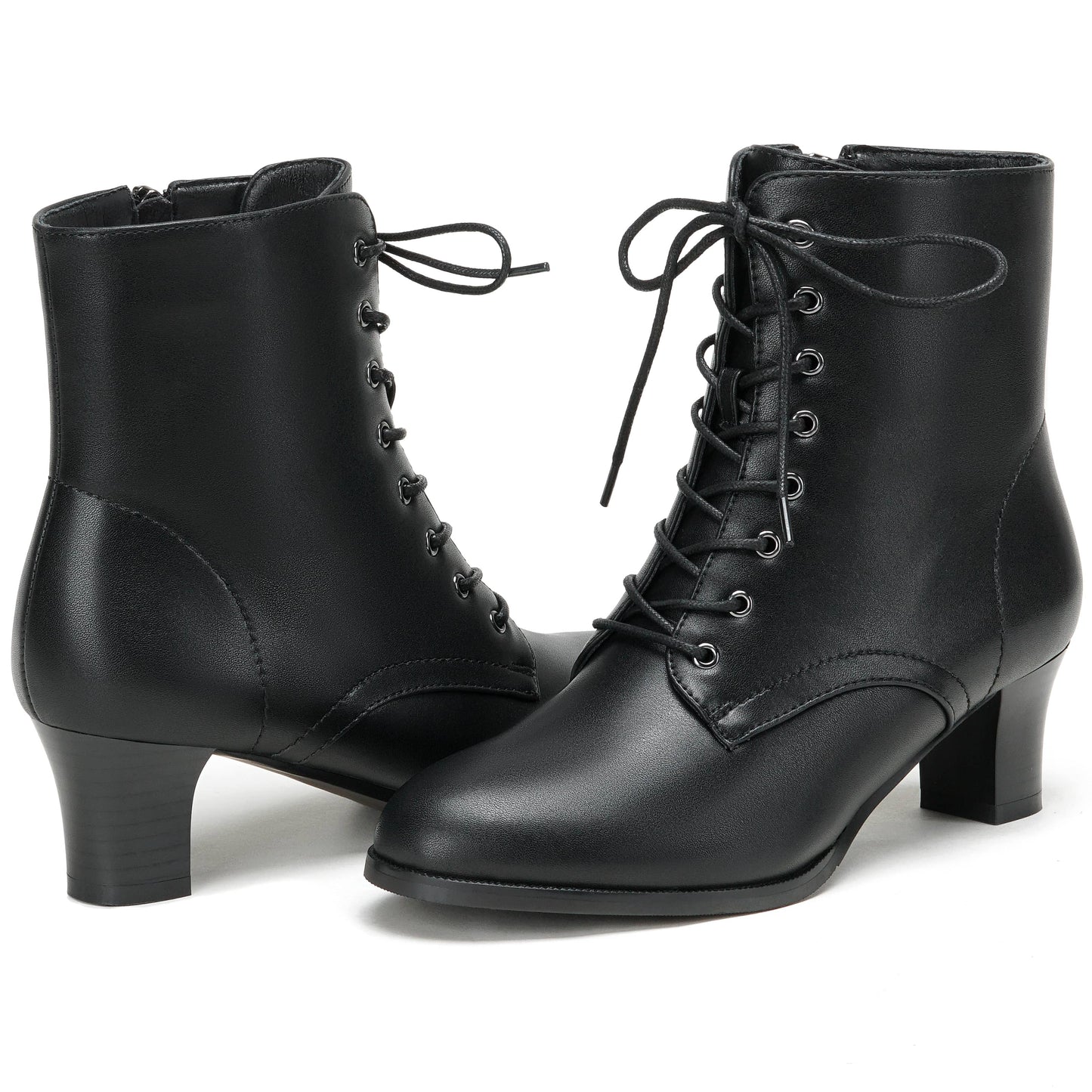 Black Ankle Boots - Women Lace Up Zipper Booties