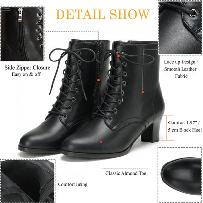 Black Ankle Boots - Women Lace Up Zipper Booties