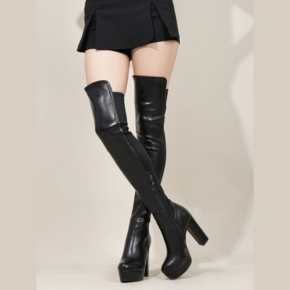 Thigh High Boots - Women Chunky Heel Side Zipper Boots