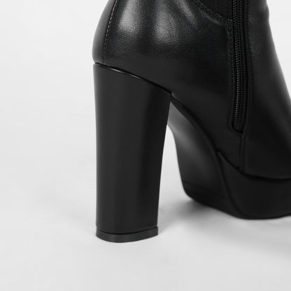 Thigh High Boots - Women Chunky Heel Side Zipper Boots