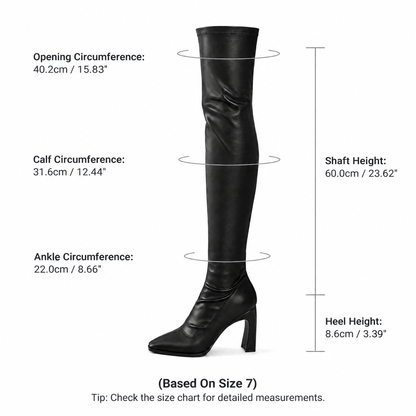 Over The Knee Boots - Women Square Toe Sculptural heel Thigh High Boots