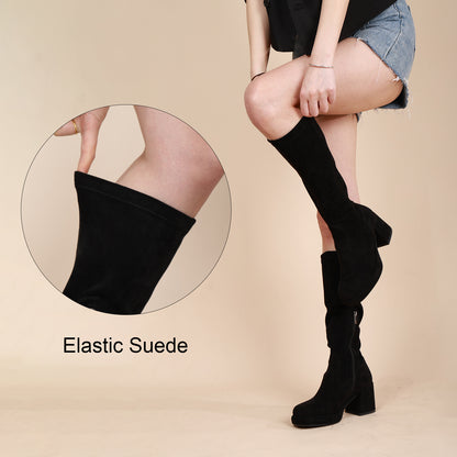 Suede Knee High Boots - Women Platform Chunky Heel Boots