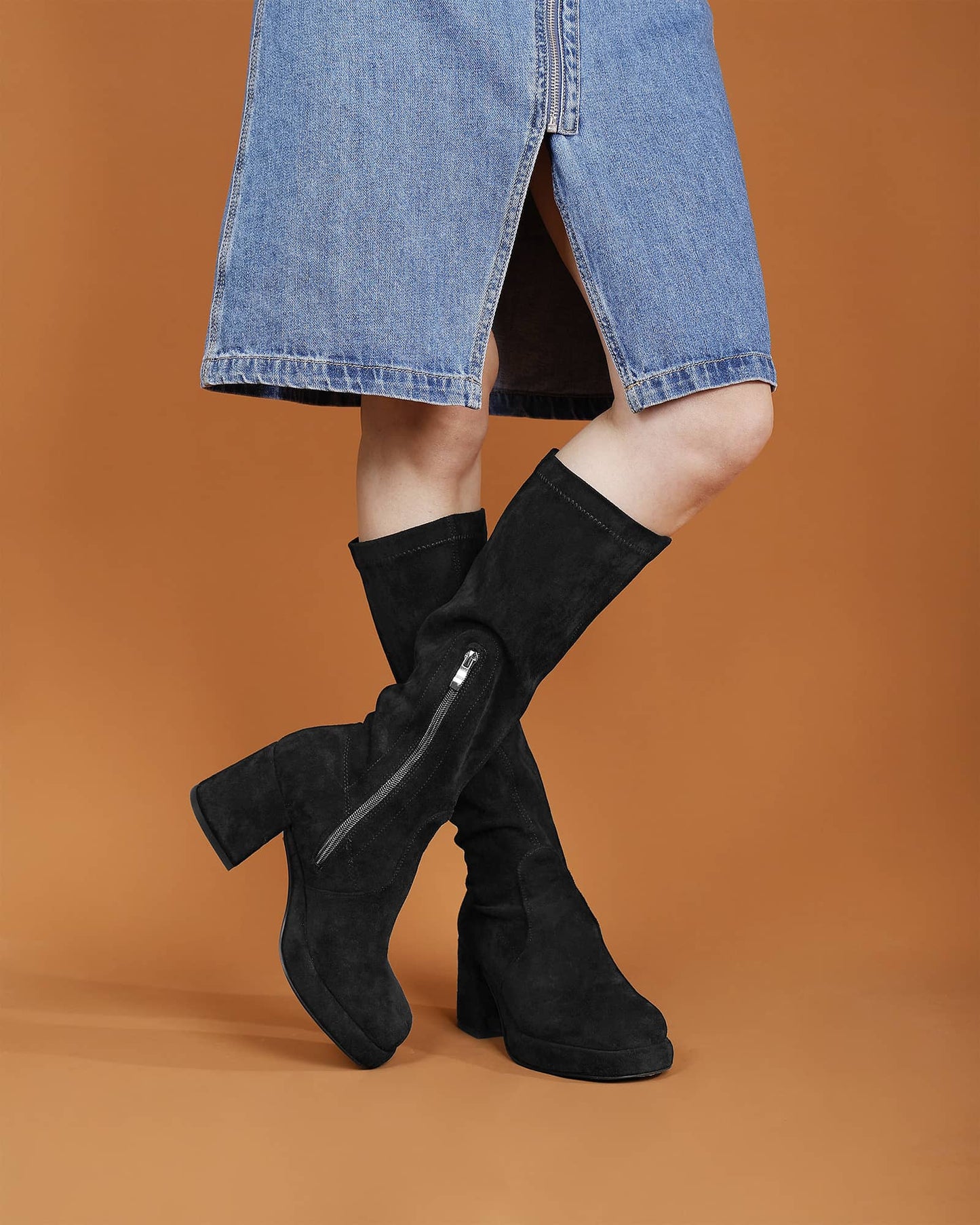 Suede Knee High Boots - Women Platform Chunky Heel Boots